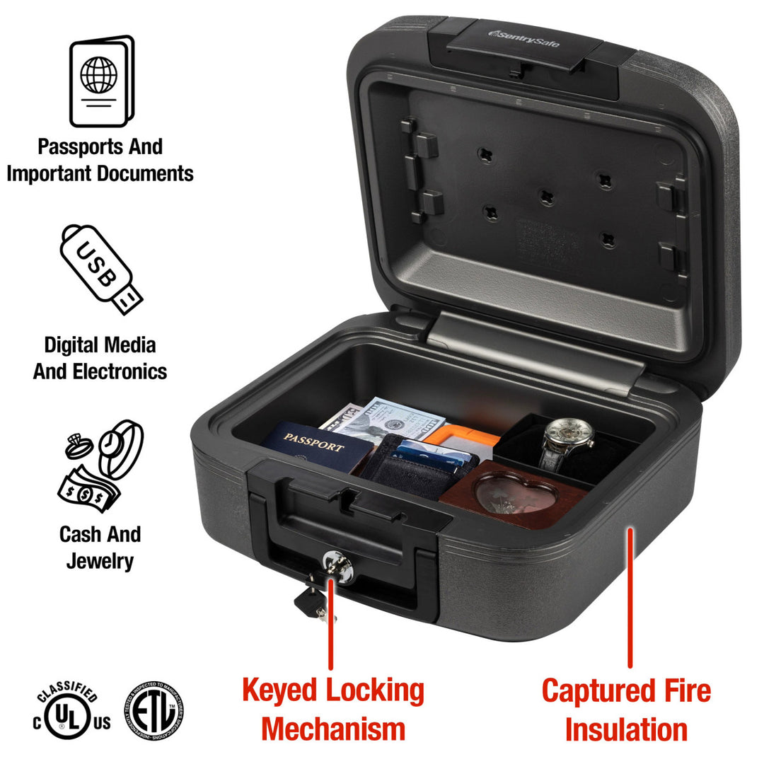 Black Water and Fire Chest with Privacy Key, 6.6 in x 15.4 in x