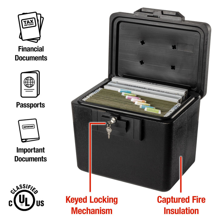 Small Black Fireproof File Cabinet, 13.6 in x 15.3 in x 12.1 in