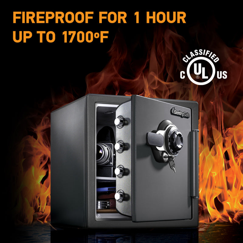 Large Steel Fireproof Waterproof Safe with Combination Dial and Dual Key, 17.8 in x 16.3 in x 19.3 in