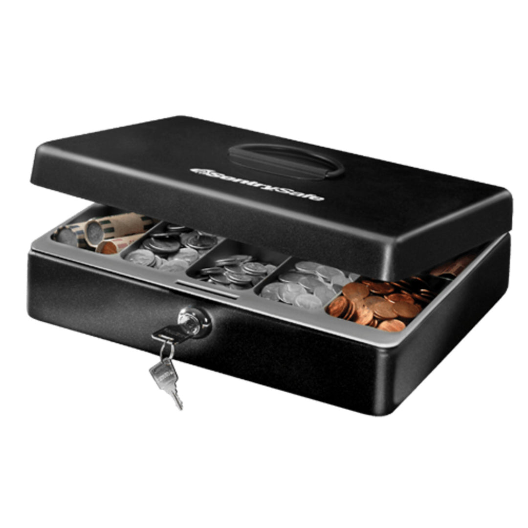 Steel Cash Box with Drawer and Lock, 3.5 in x 11.8 in x 9.3 in