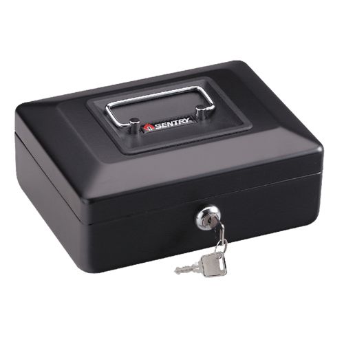 Black Steel Small Cash Box with Key, 3.3 in x 7.9 in x 6.1 in ...