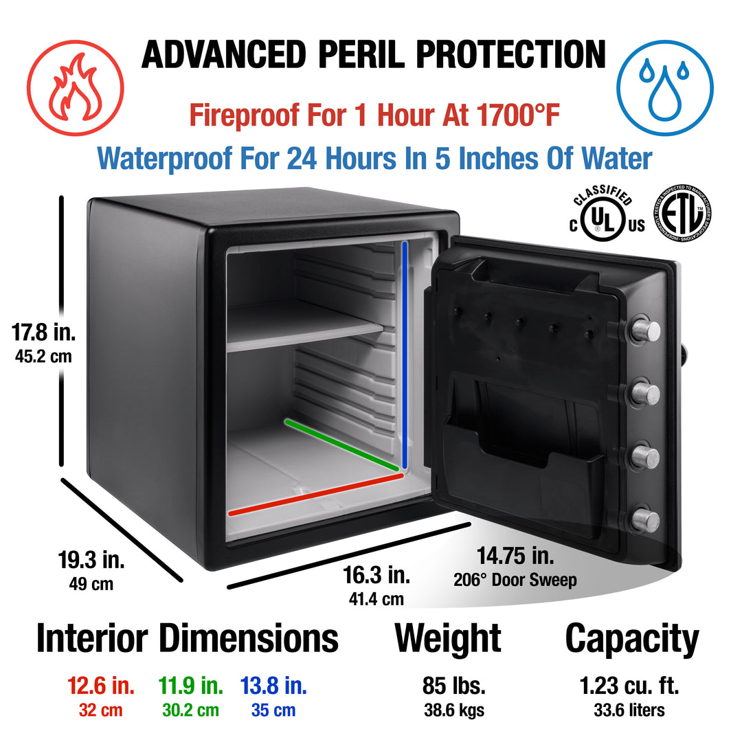 Large Steel Water and Fire Safe with Combination Dial, 17.8 in x