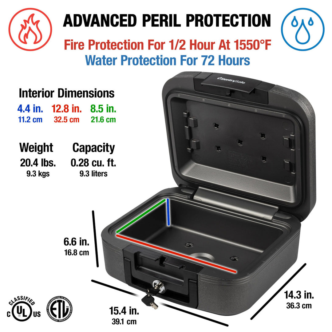 Black Water and Fire Chest with Privacy Key, 6.6 in x 15.4 in x