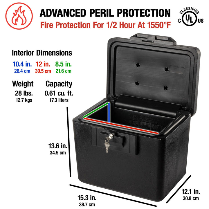 Small Black Fireproof File Cabinet, 13.6 in x 15.3 in x 12.1 in