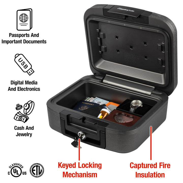Black Water and Fire Chest with Privacy Key, 6.6 in x 15.4 in x